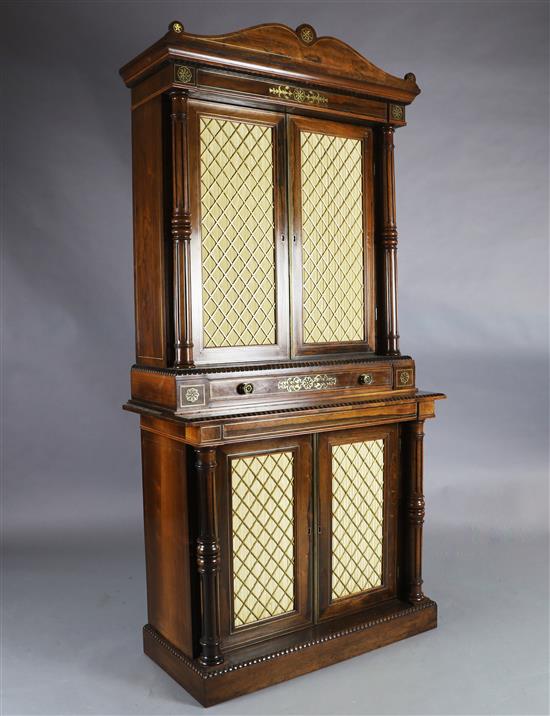 A Regency brass inset rosewood bookcase, W.3ft 3in. D.1ft 6in. H.6ft 8in.